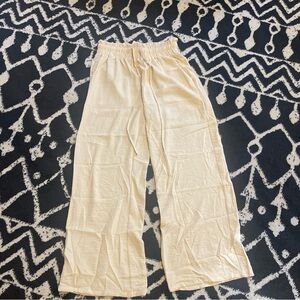 Cream High-Waisted Wide Leg Pants with drawstring